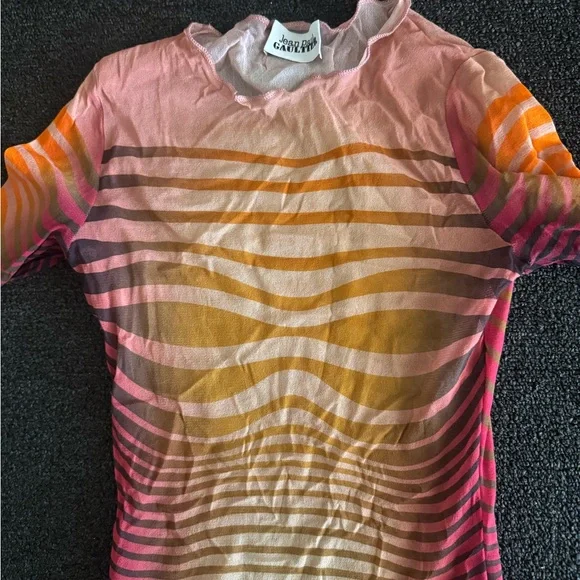 Jean Paul Gaultier Gold and Orange Pleated Bodycon Dress - Picture 2 of 4